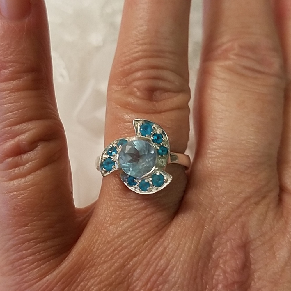 Blue Topaz Neon Apatite Sterling Ring